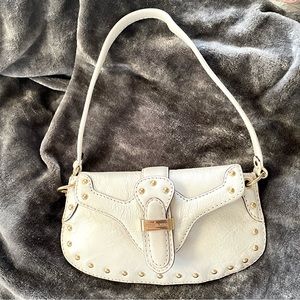 Michael Kors Vanilla Leather Berkley Wristlet Studded Handbag Cellphone Bag